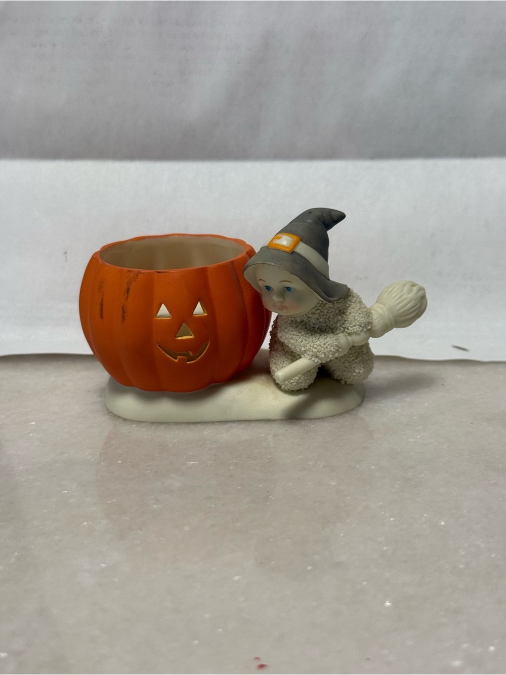 Vtg Retired Dept 56 Snowbabies Halloween Friend Witch & Pumpkin Tea light